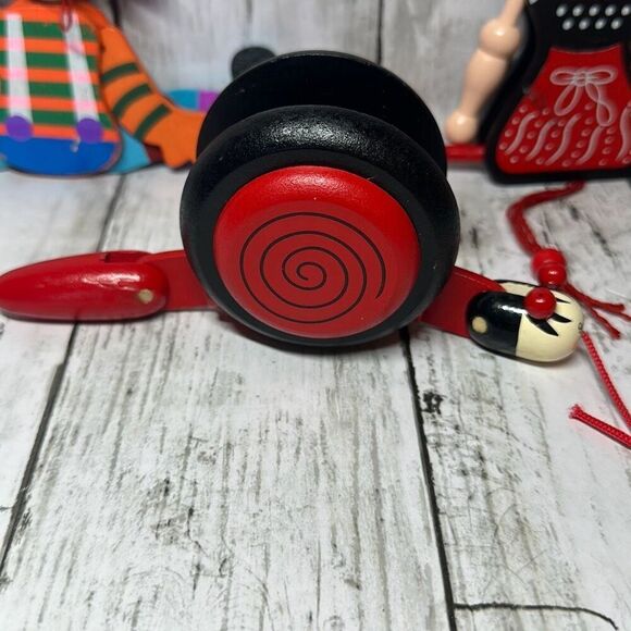 Pull String Wooden Puppets Jumping Jack Ornament Clown Giraffe Snail set of 4 - Picture 4 of 5